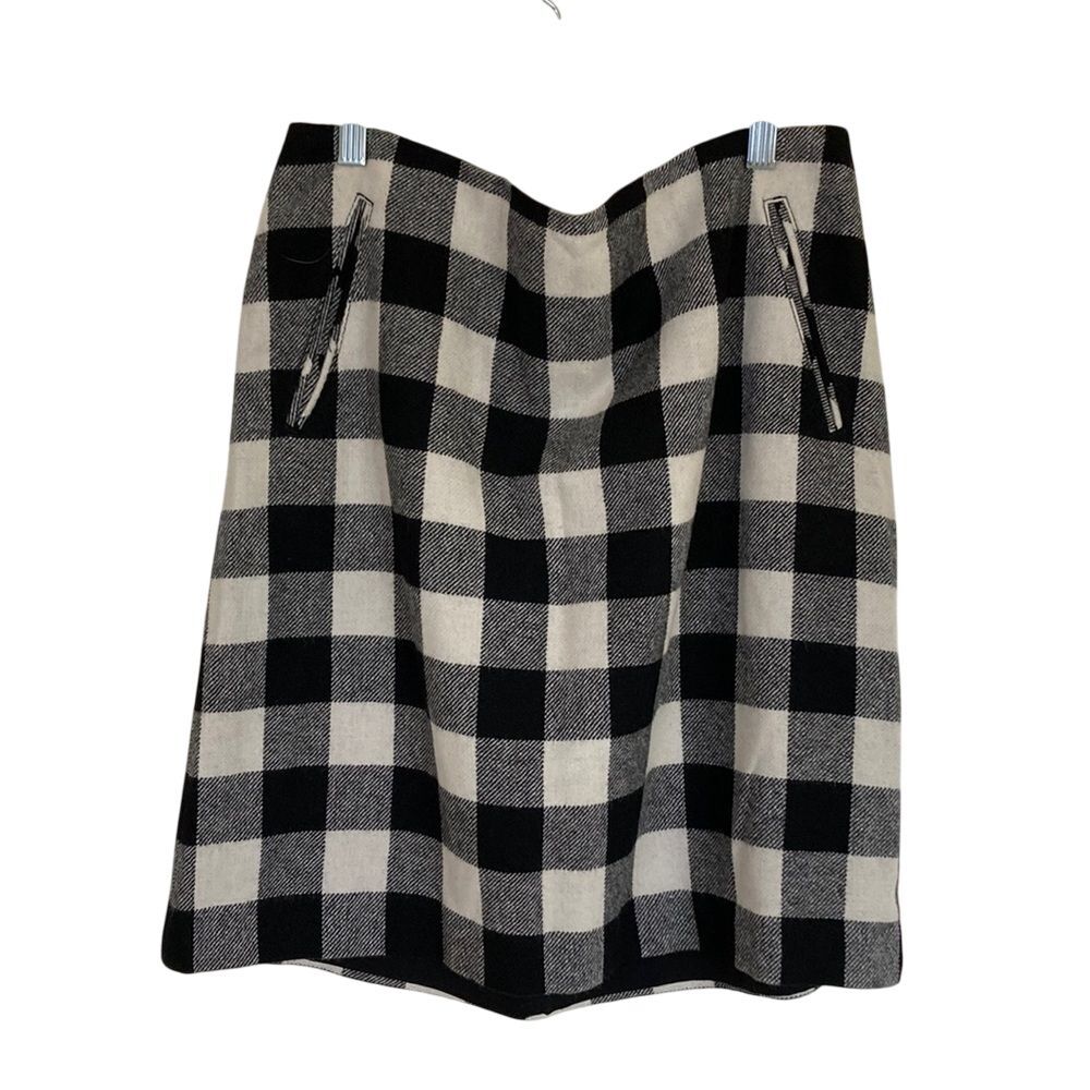 Talbots Women's Skirt Size 10 Pencil Buffalo Check Wool Blend Black Cream